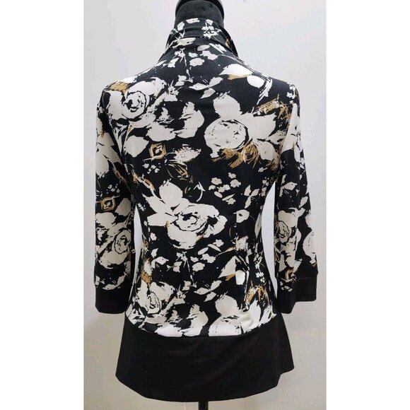 Nice Papillon Blanc Noir Zip Front Floral Print Jacket Size L Lightweight Classy - Picture 7 of 9